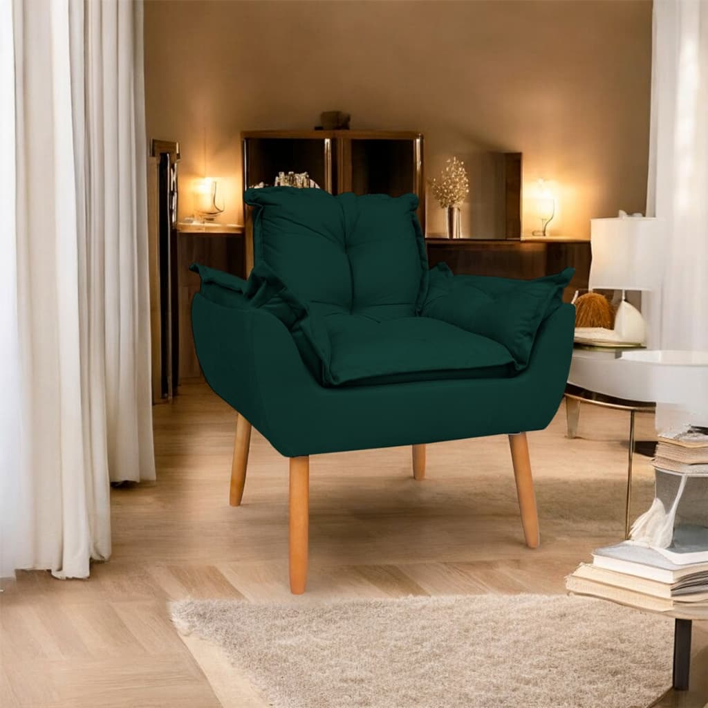 Poltrona Para Quarto Opala Verde Suede Premium