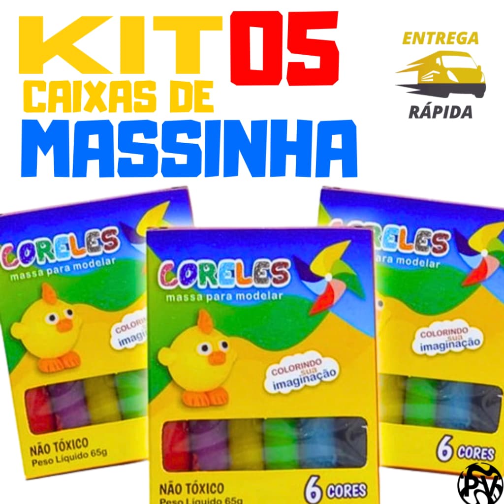 05  cxs massinha de modelar infantil 6 cores 65g lembrancinha festa /prenda escolar