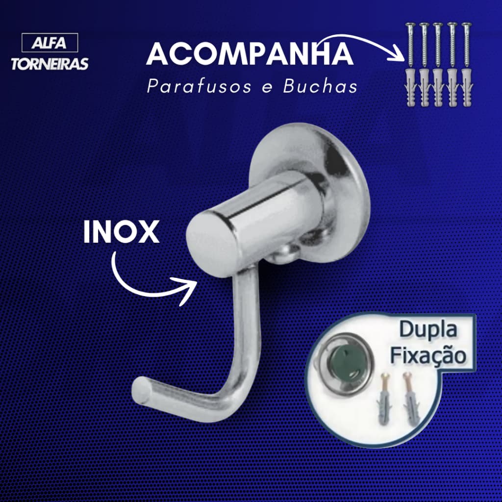 Cabide Porta Toalha Gancho Único Para Banheiro Toalheiro em Inox e Alumínio Fixação Dupla