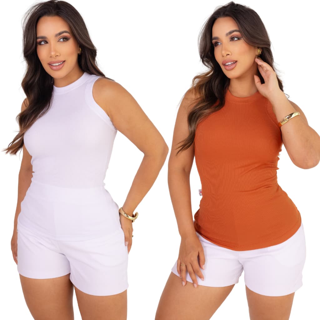 Kit 2 Regata Canelada Feminina Básica Casual Verão Blusinha Básica Americana Ribana Premium