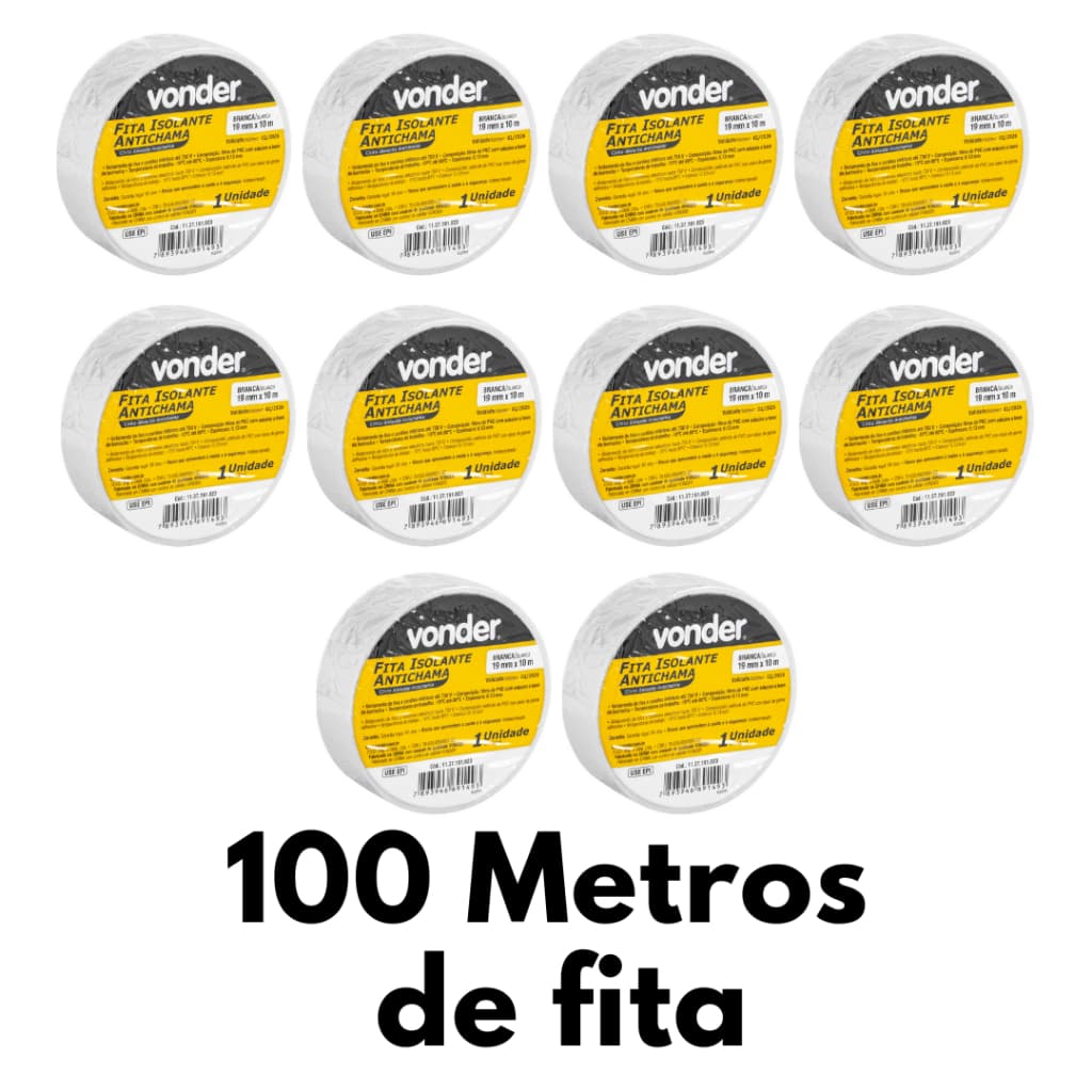 Kit 10 Fitas Isolantes, 19,0 mm x 10 Metros Branca VONDER