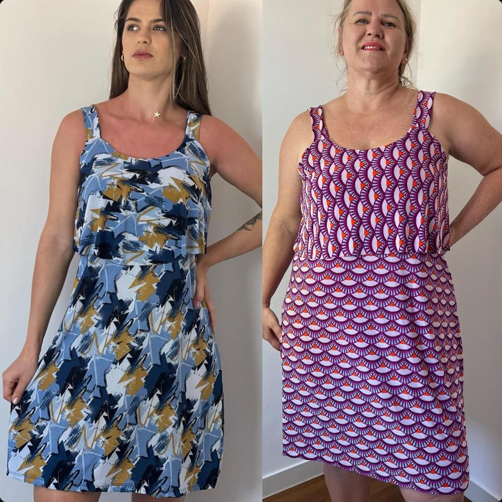 Vestido Alcinha Com  Babado em Busto Regular e Plus Size Liganete Malha Fria