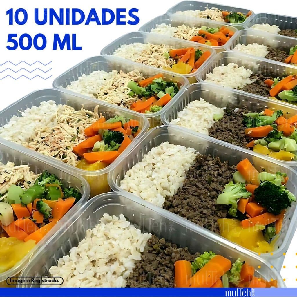 10 Potes 500ml Retangular Embalagem Microodas Freezer Marmita Fitness Armazenamento Quente Frio