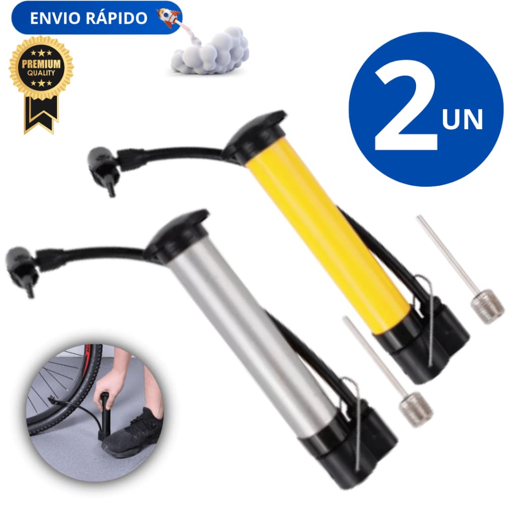 Kit 02 Bomba de Ar Vertical Com 1 Bico de Inflar Encher Pneu Bola Priscila Bicicleta 25cm Linha Resistente Premium