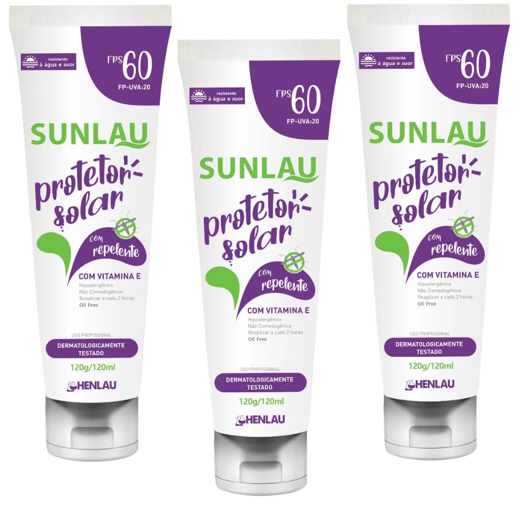 Kit 3 Protetor Solar Sunlau Fator 60 Com Repelente - 120ml