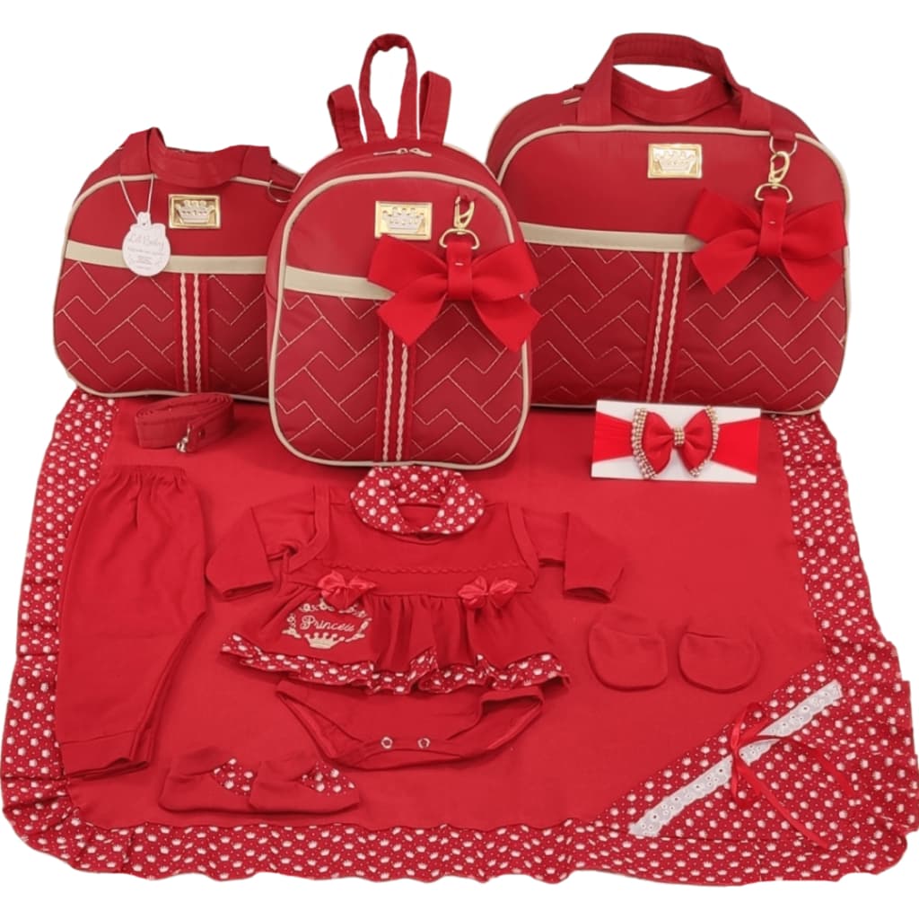 Kit Bolsa Maternidade 3 Peças Laço Varias Cores + Saida Maternidade Menina