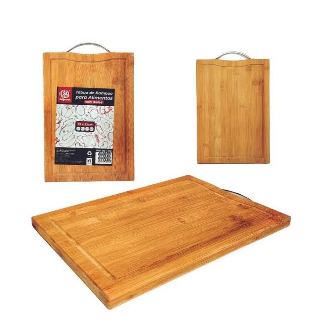 TABUA DE BAMBOO PARA ALIMENTOS COM SULCO 22X32CM 1UND