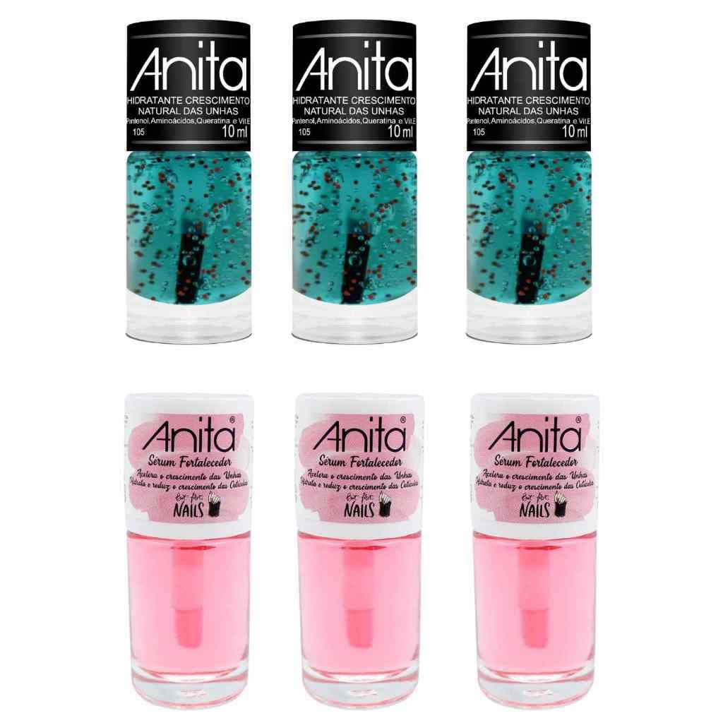 KIT 6 ESMALTES Anita (3 Sérum Fortalecedor + 3 Hidratantes de Crescimento)