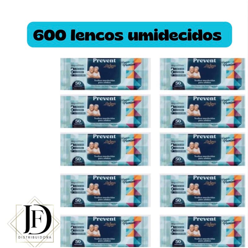 Caixa com 600 lenços Umedecido com 12 pacotes  Geriátrica Prevent 50un