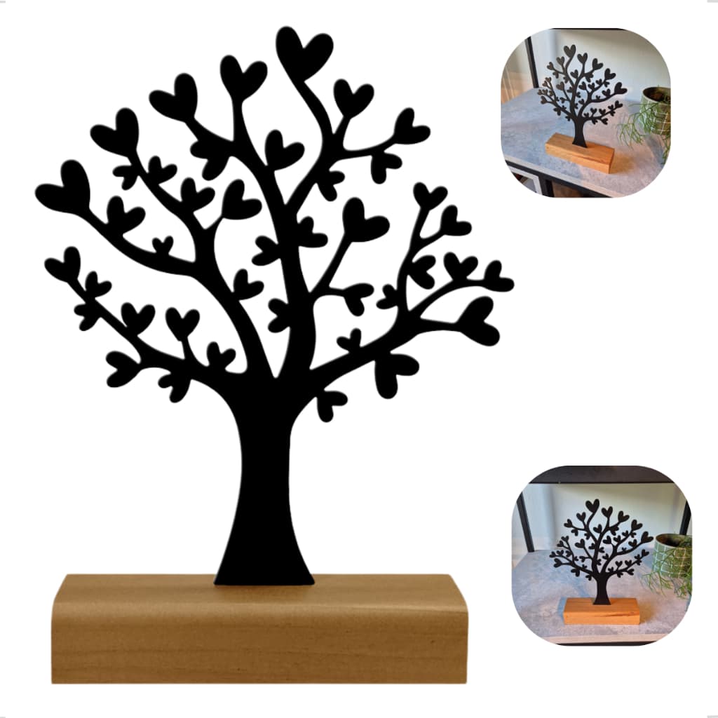 Enfeite Decorativo Escultura Mesa Arvore Amor Sucesso Aço Madeira Decorativo 24x18cm Geguton Vida