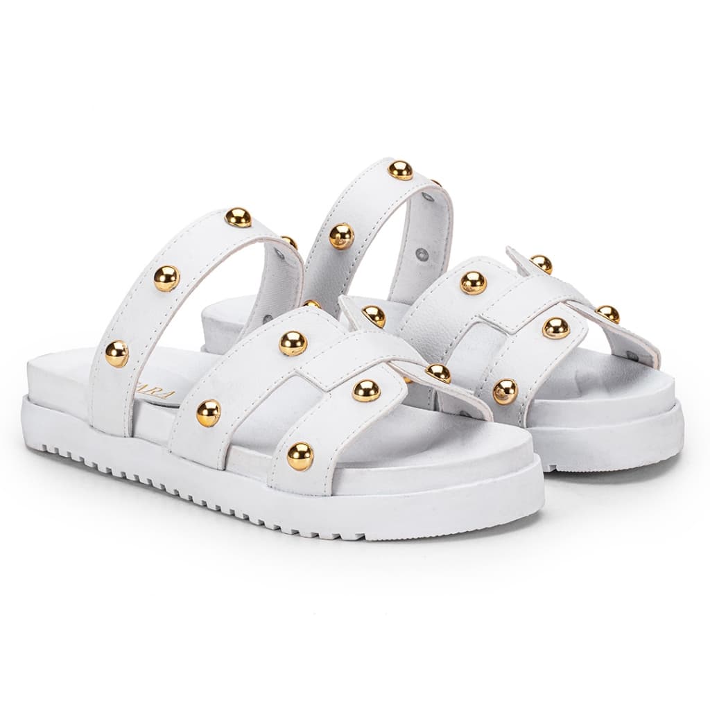 Sandália Papete Feminina Birken Luxo Rasteira Feminina Com bolinha Linda Moda Feminina