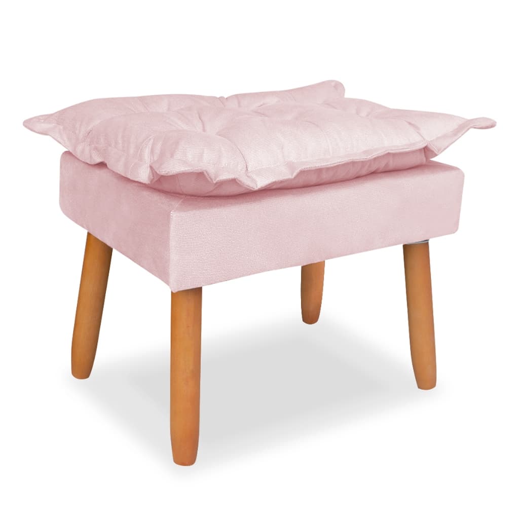 Puff Puf Pufe Opala Rosa Bebê Suede Pé Palito