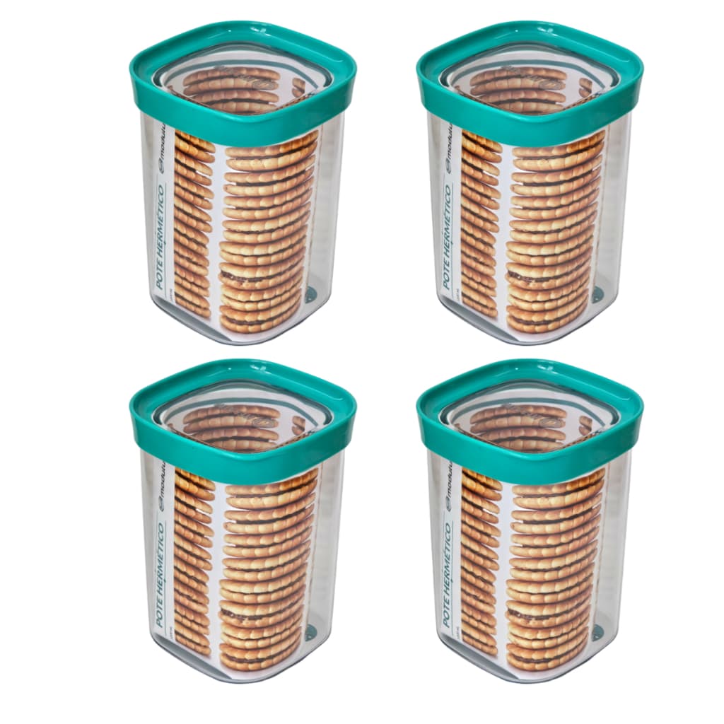 Kit 4 Potes Herméticos 1Litro Organizadores Cozinha Mantimentos Macarrão Farinha Grãos Bolacha