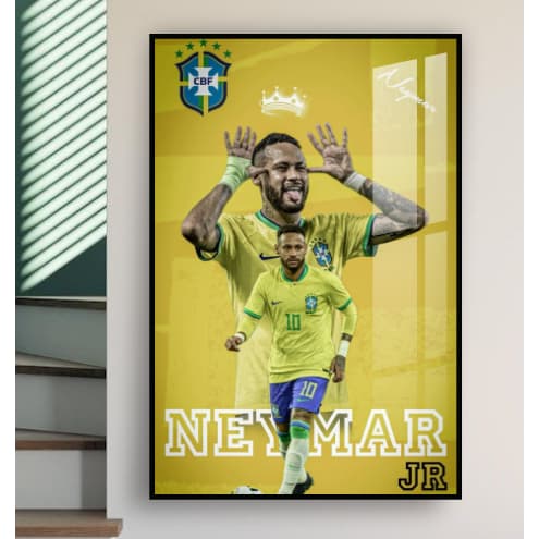 Quadro decorativo cores brasil Neymar Jr seleção CBF rei coroa futebol bola sala hall 60x40cm