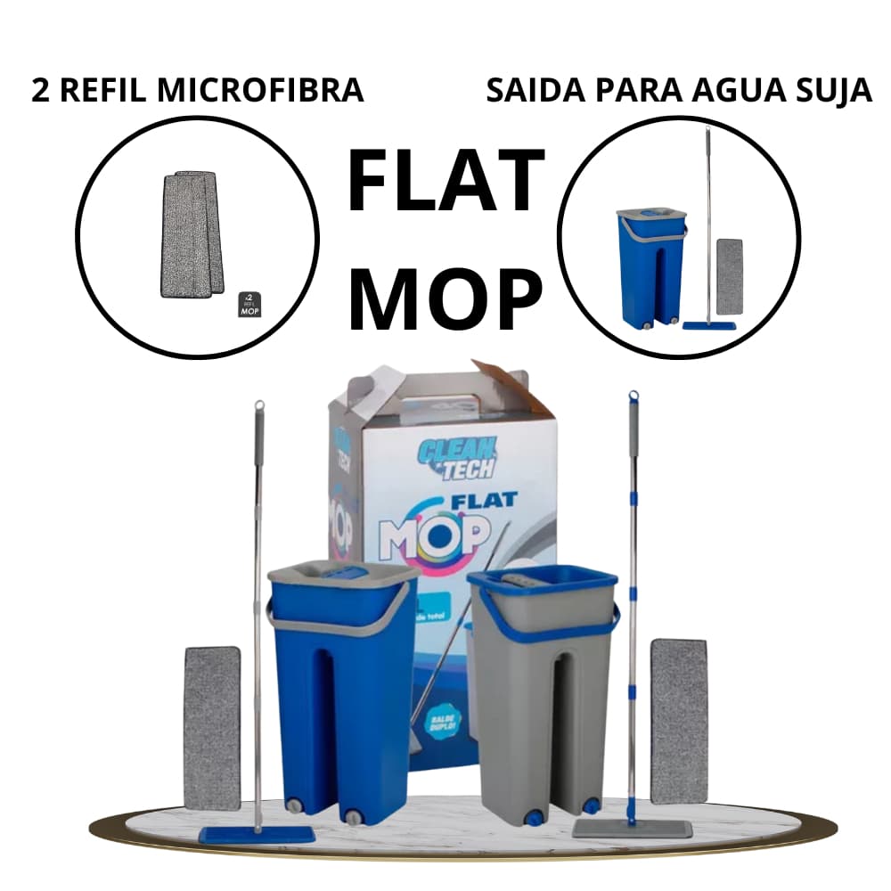 Mop Flat Esfregão Balde Lava E Seca Com 2 Refil Sortido Profissional 5 Litros Limpa Fácil 2 Refis Rodo Magico Casa Limpa