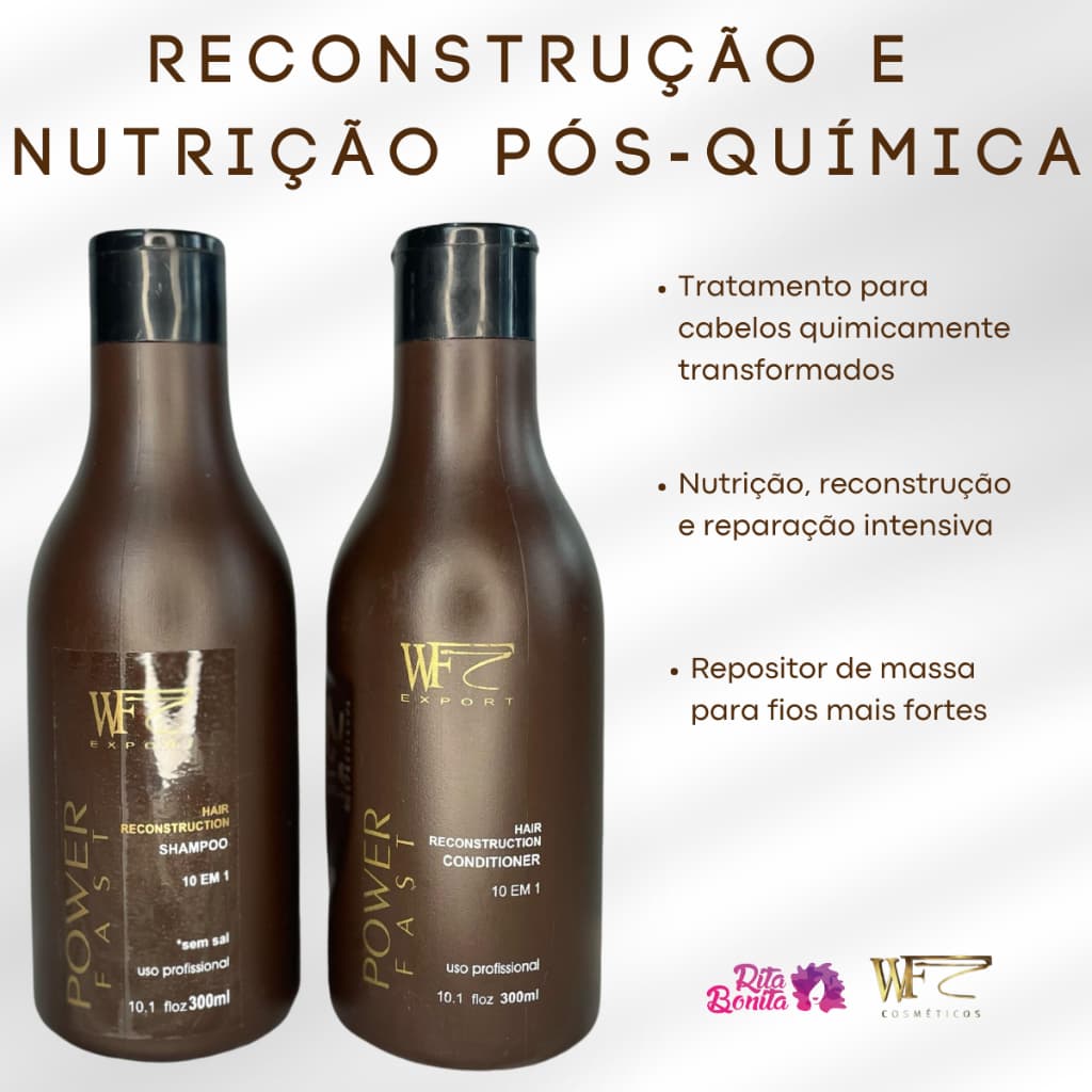 Kit 2 peças SOS Capilar Pré e Pós Químicas Progressivas Reconstrução Nutrição Power Fast WF 600ml