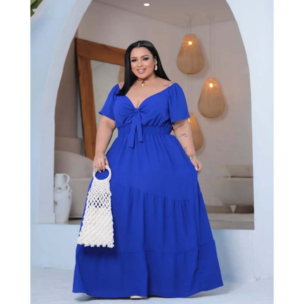 Vestido De Laço En Decote V Longo Plus Size Feminino