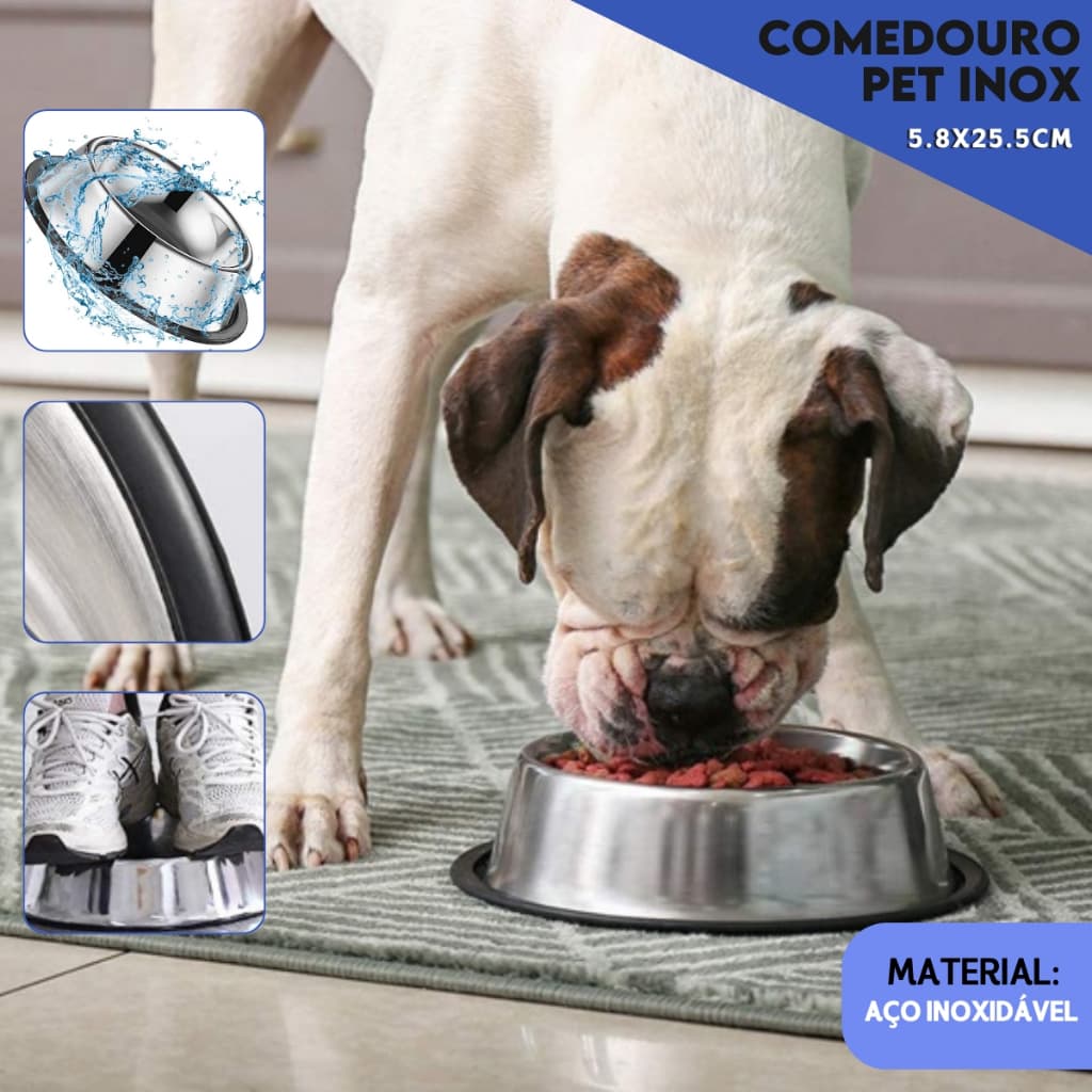 Comedouro Para Pets Ração Água Inox Antiderrapante Para Caes e Gatos - Mazzal