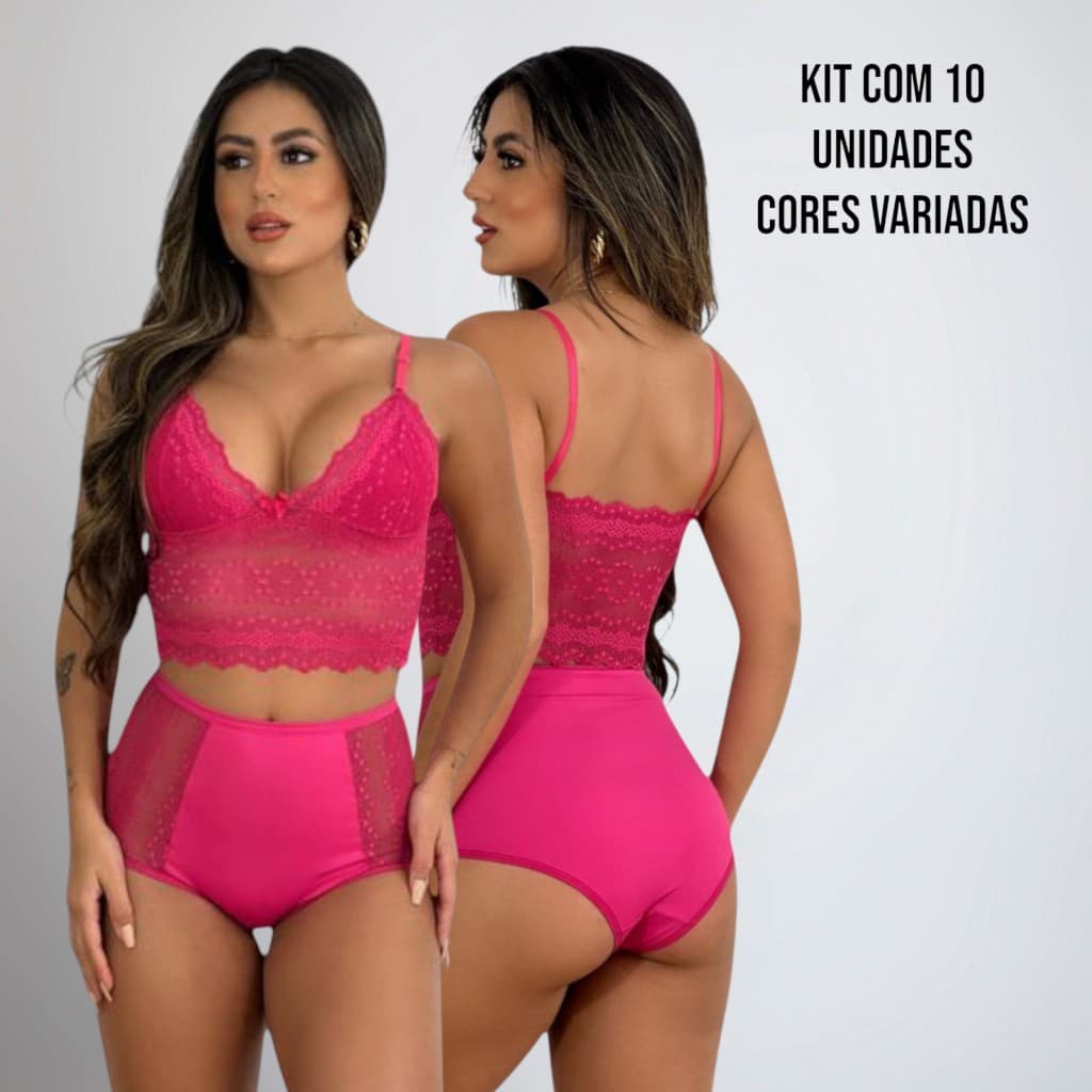 Kit 10 Calcinhas Femininas Adele Hot Pant Poliamida Cintura Alta Renda Conforto Dia A Dia