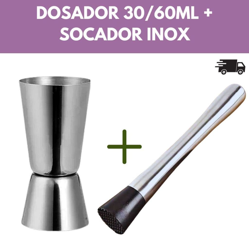 Dosador 30/60ml Inox E Socador Inox De Barman Fazer Drink Caipirinha Dosar Bebidas