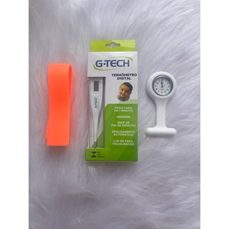 kit enfermagem/saúde - garrote/termometro/relógio de lapela