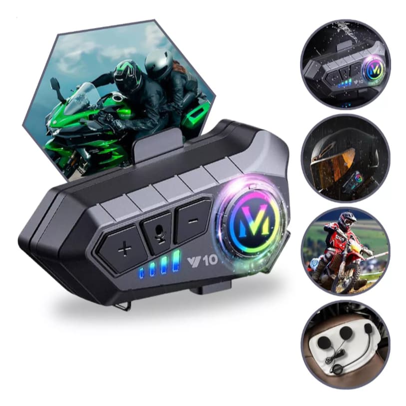 Fone Bluetooth Capacete Moto Intercomunicador Sem Fio c Microfone À Prova D’água RGB Chamadas Música