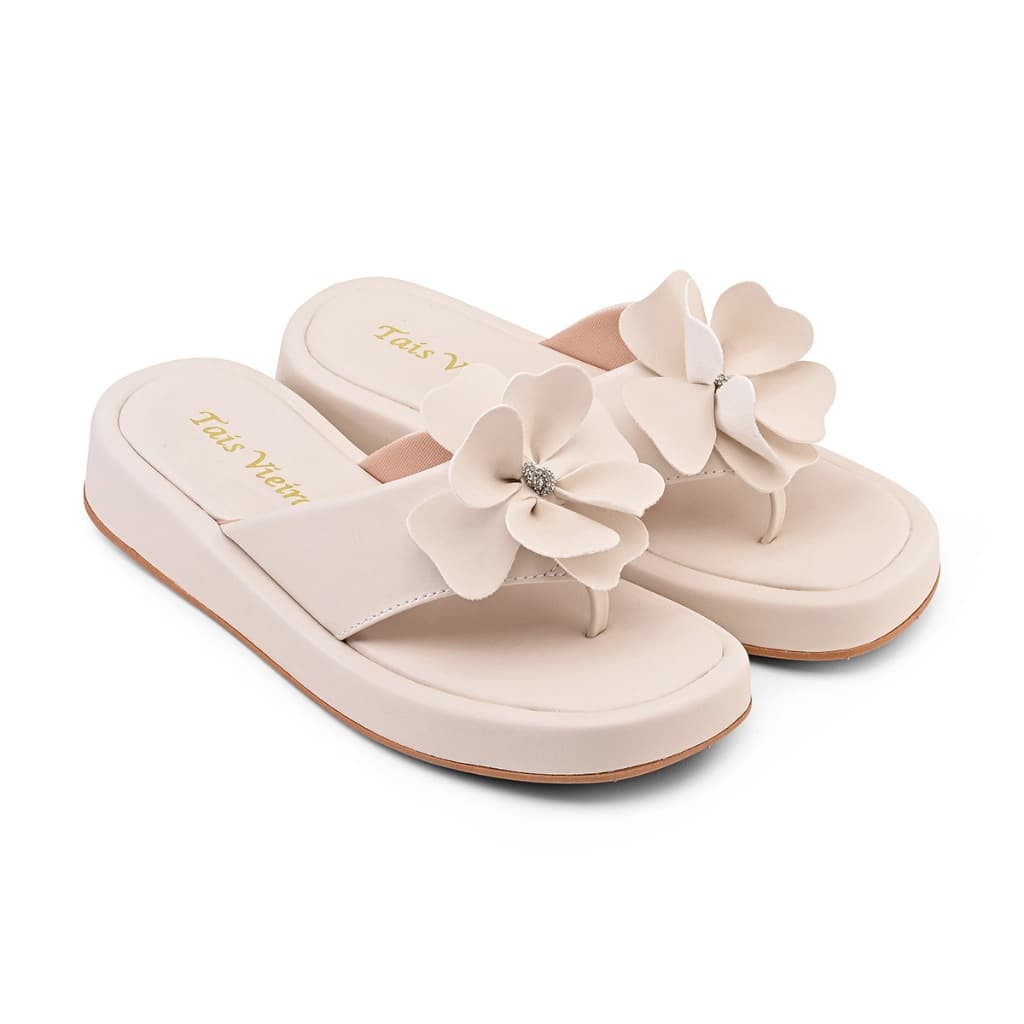 Sandalia flat chinelo com flor moda tendencia