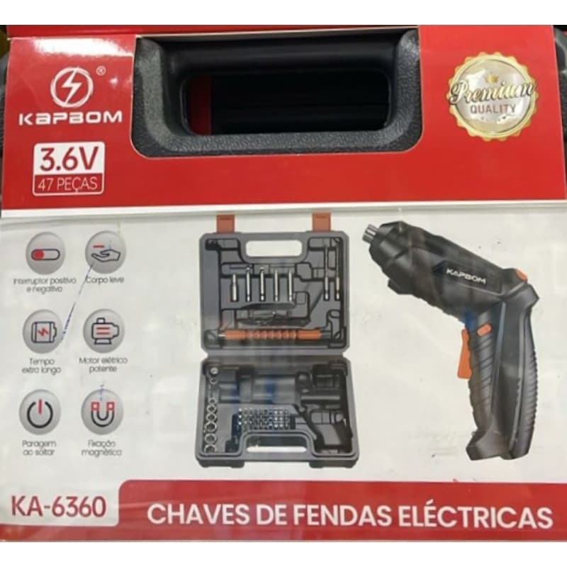 Kit Parafusadeira Elétrica Kapbom KA-6360 - 3.6V, 47 Peças