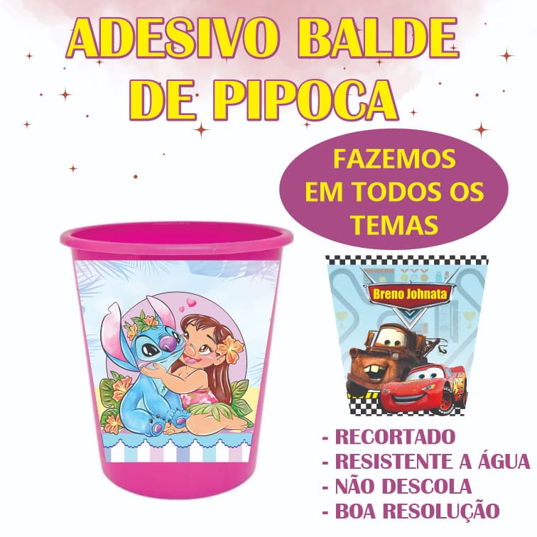 ADESIVO PERSONALIZADO PARA BALDE DE PIPOCA/ PRAIA  - 1 LITRO