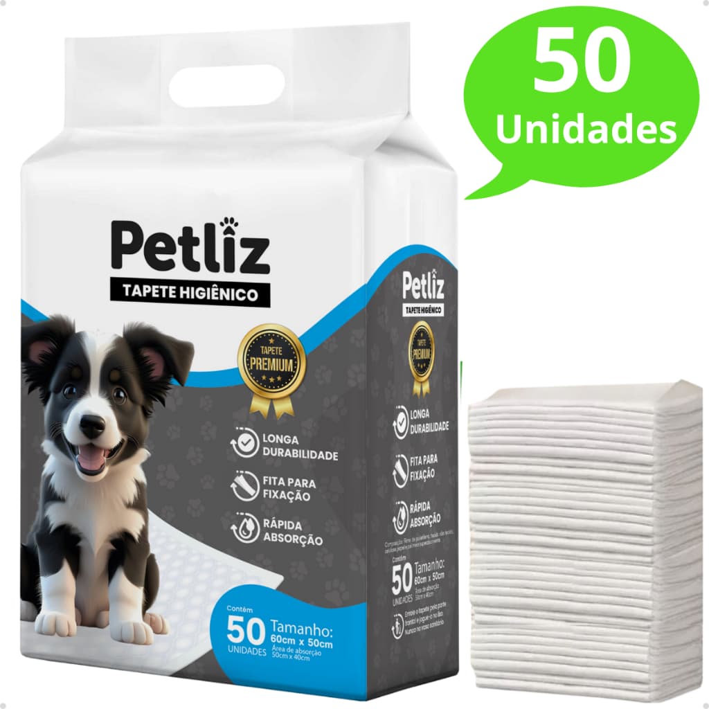 Tapete Higiênico Descartável para Cachorro 60x50 cm - 50 unidades - Petliz