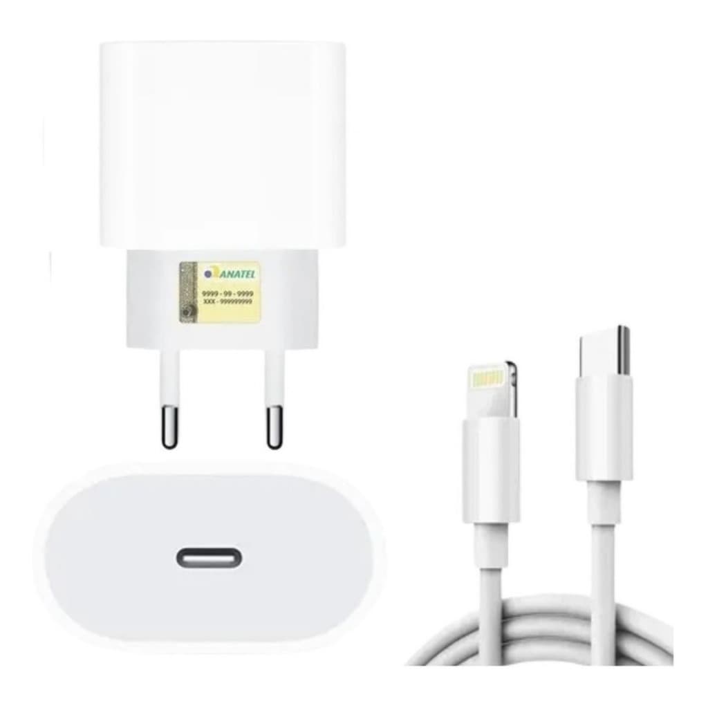 Fonte Carregador iPhone 20W + Cabo USB-C Lightning iPhone Carregamento Rápido e Seguro