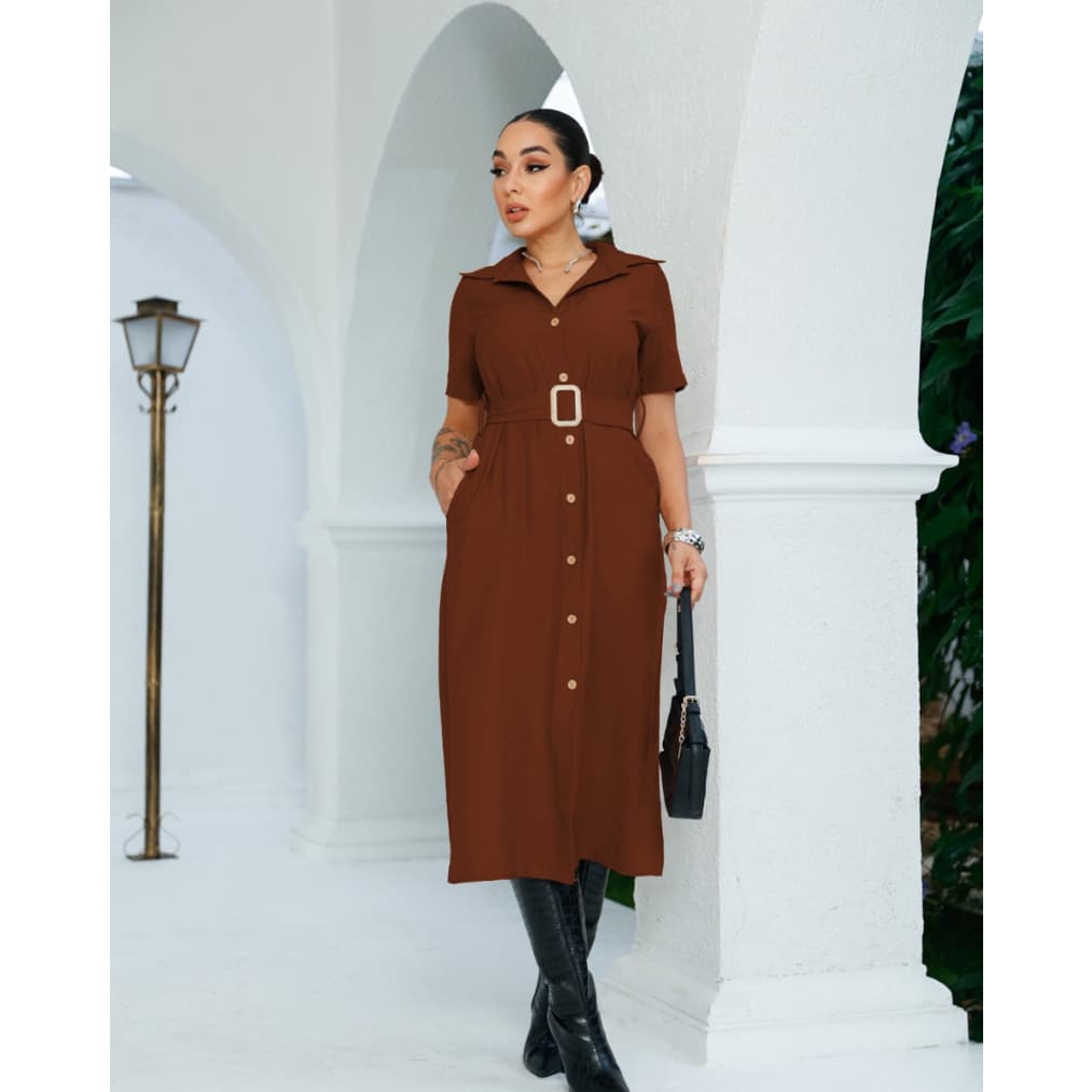 Vestido Chemise com Cinto Faixa Marant Gola Camisa Elegante Sofisticado