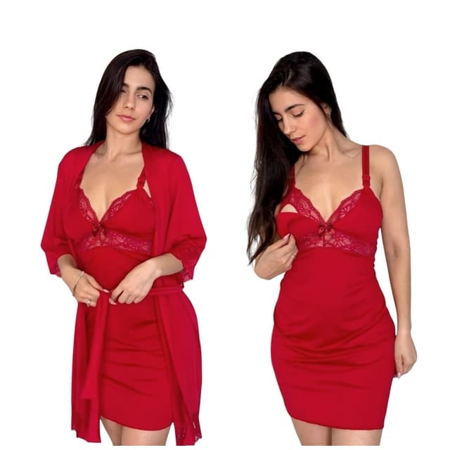 Kit 2 ou 3 Robes Luxo + 3 Camisolas Amamentação Abre fácil pós parto Saída Maternidade