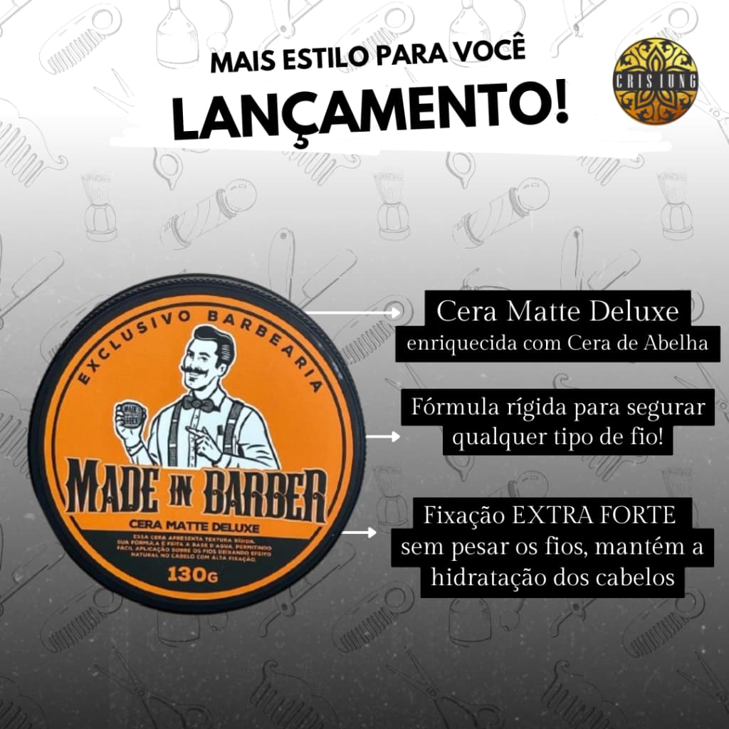 Cera Capilar Lançamento Efeito Seco Matte Deluxe Extra Forte Uso Profissional Made in Barber 70g130g