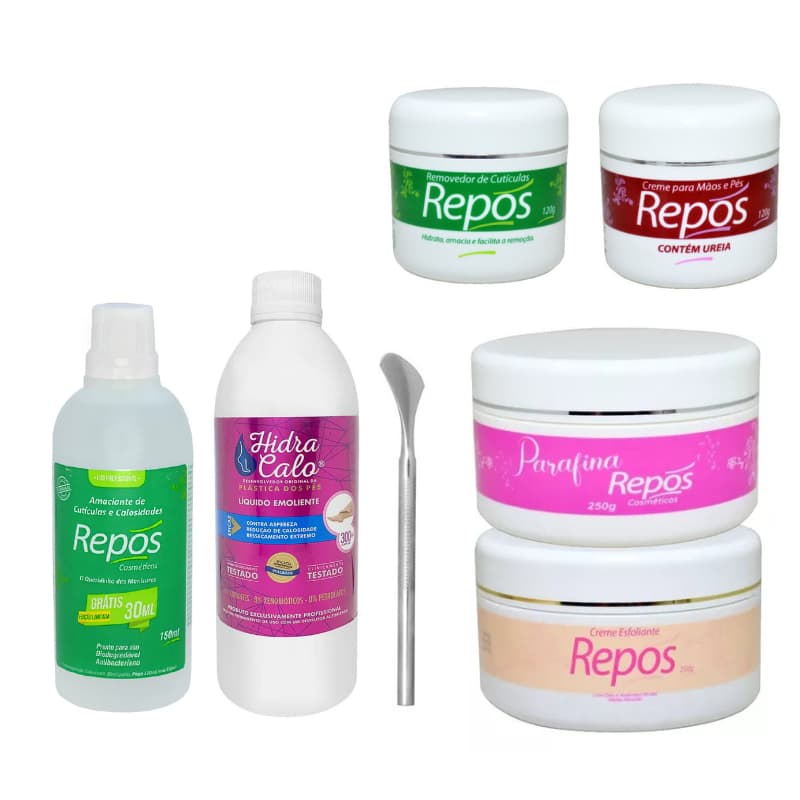 Hidracalo 300ml + Amaciante 150ml + Creme 120g + Ureia 120g Repós + Esfoliante + Parafina + Espatula