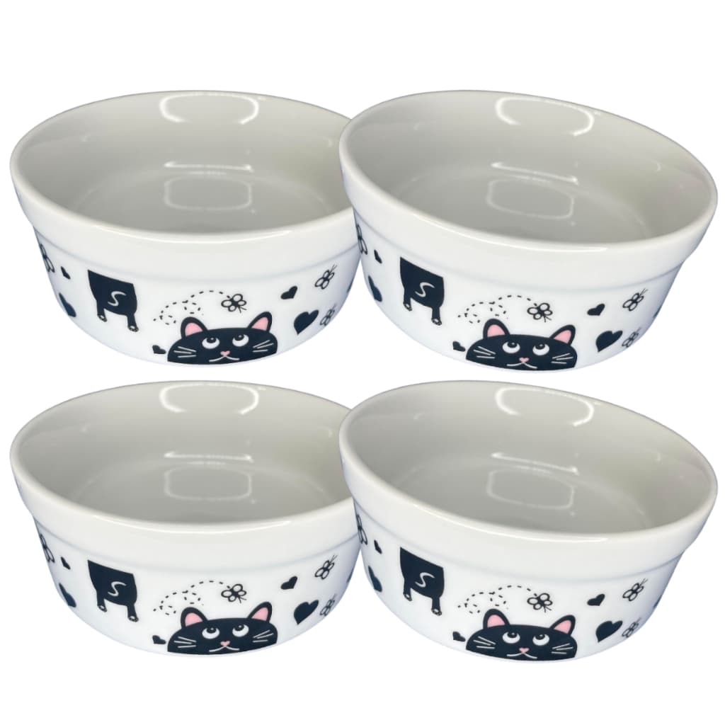 Comedouro Bebedouro 4 Peças Pet Felino 300 ml Porcelana Branca Decorada