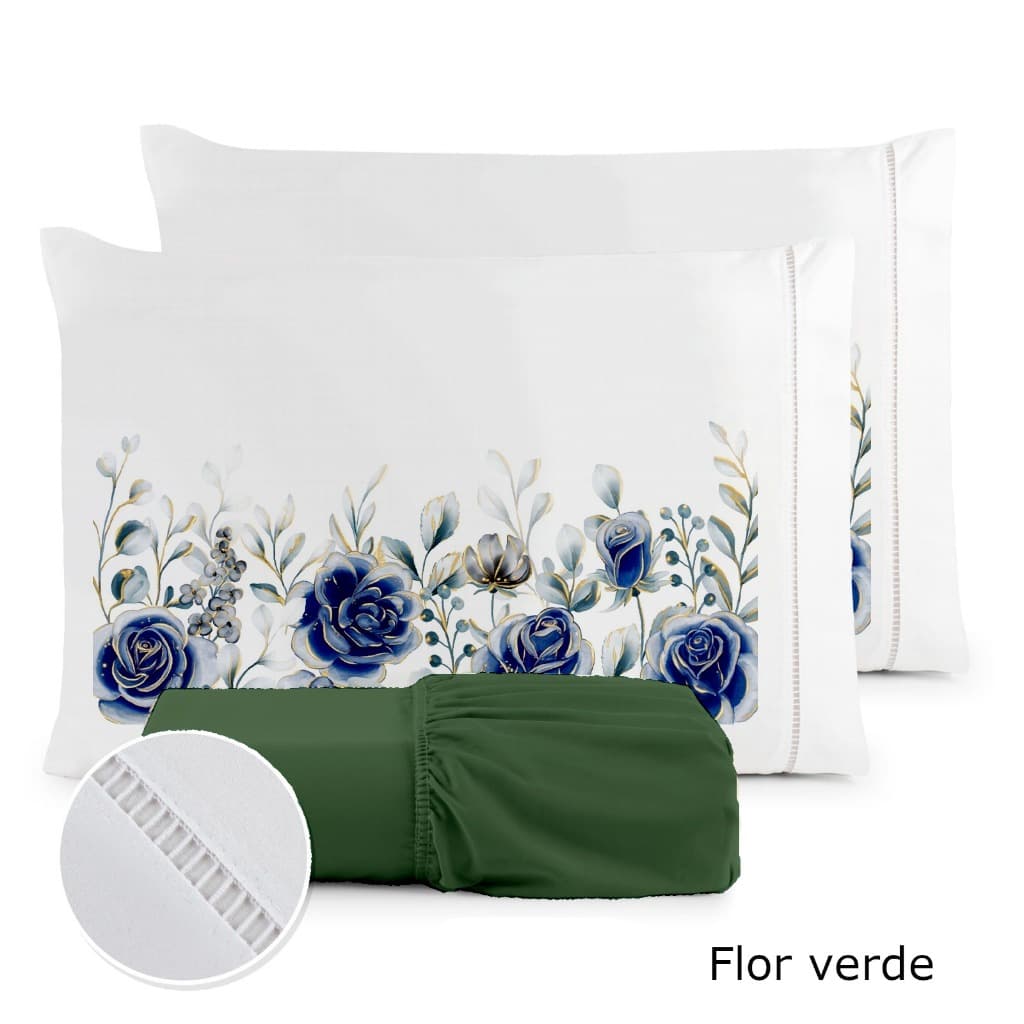 Jogo de Lençol Casal 3  Peças Micro Percal 400 Fios Estampa Floral