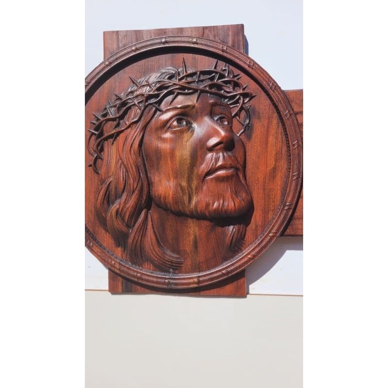 Imagem De Cristo Na Cruz Quadro em Madeira 34cm X 33cm