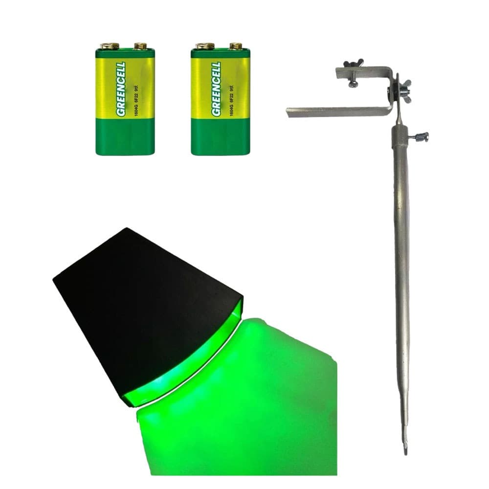 Kit 1 Lanterna Pesca Tilapeira Verde ou Azul + 2 Bateria 9vt + 1 Suporte