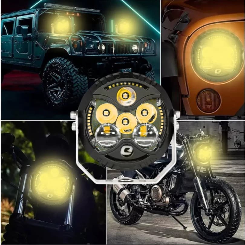 Farol de led  5'' Angel Eye Com DRL 60w 6000 lúmens 9~32v IP68 Branco Frio /  Ambar