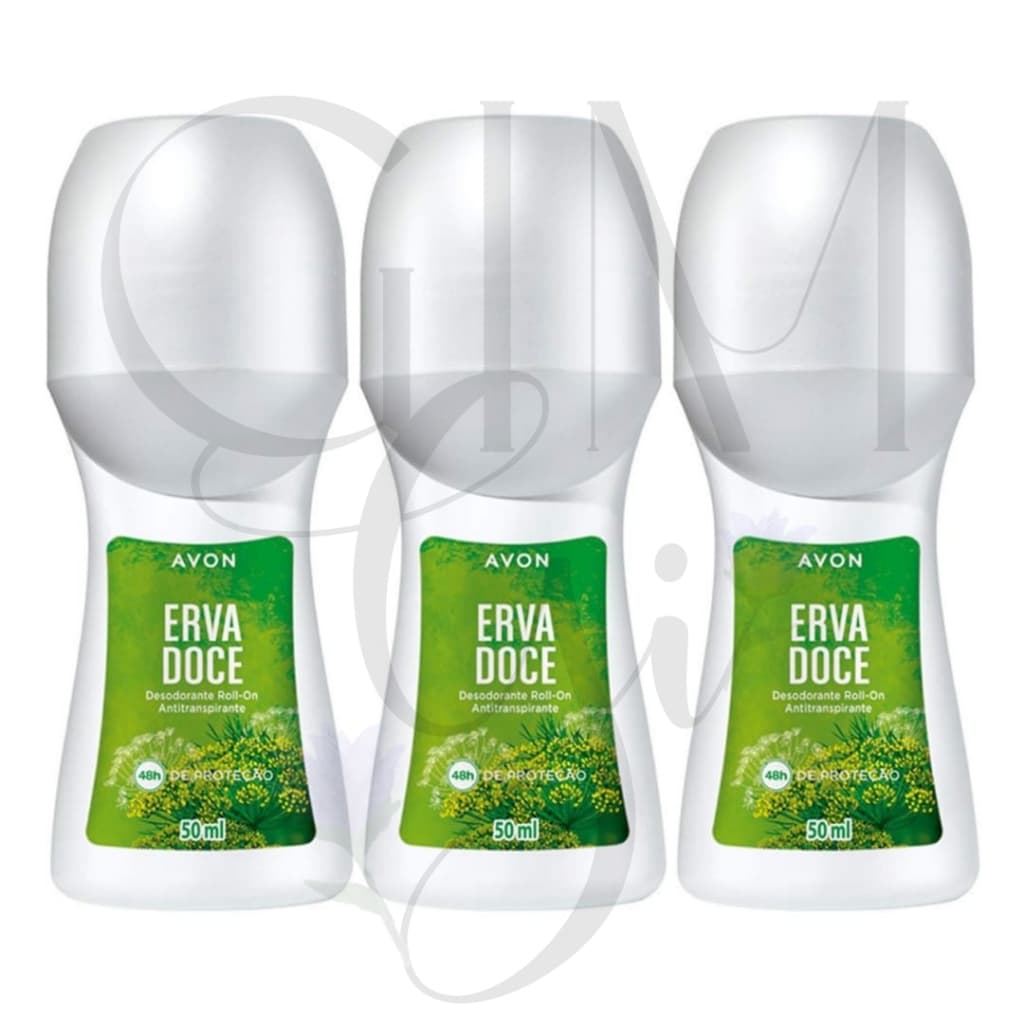 Kit com 3 Roll-on Erva doce-Avon.