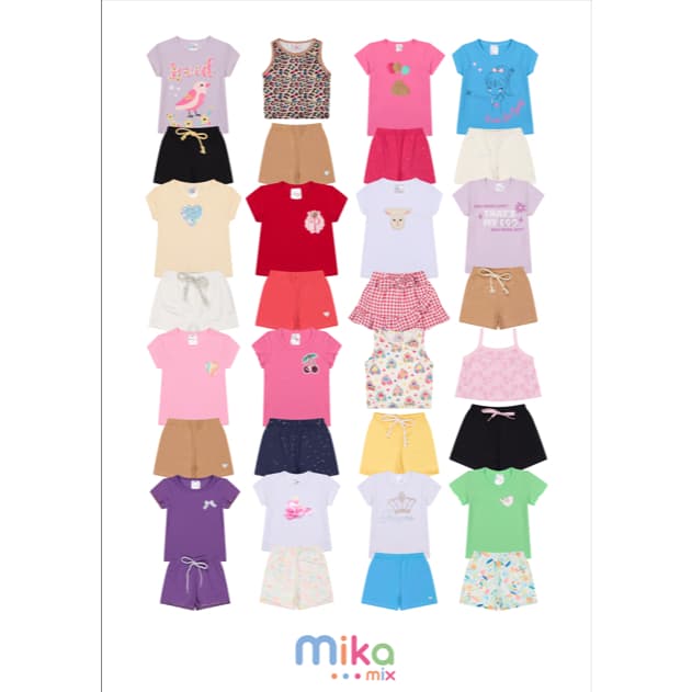 Kit Infantil Verão Menina 6 Peças – 3 Camisetas + 3 Shorts Sortidas (Tamanhos 1 a 8 Anos)