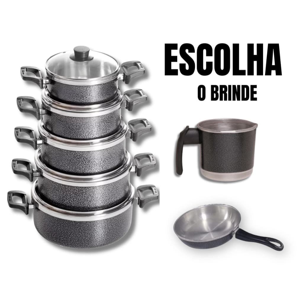 Kit Conjunto Jogo de Panelas 6 peças Alumínio Tampa de Vidro