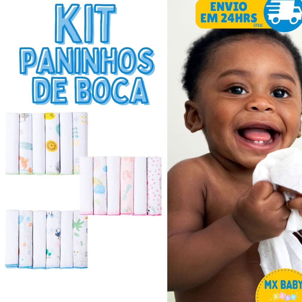 Kit Paninhos Toalha De Boca Fralda Para Bebê Babete 100% Algodão 30cm x 30cm