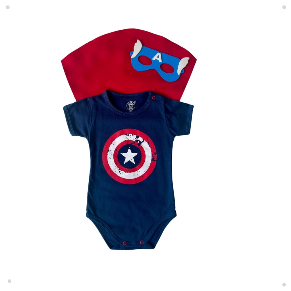 Body De Bebê Roupa com Capa Mesversario Menino Herois Tematicos + Brinde Mascara