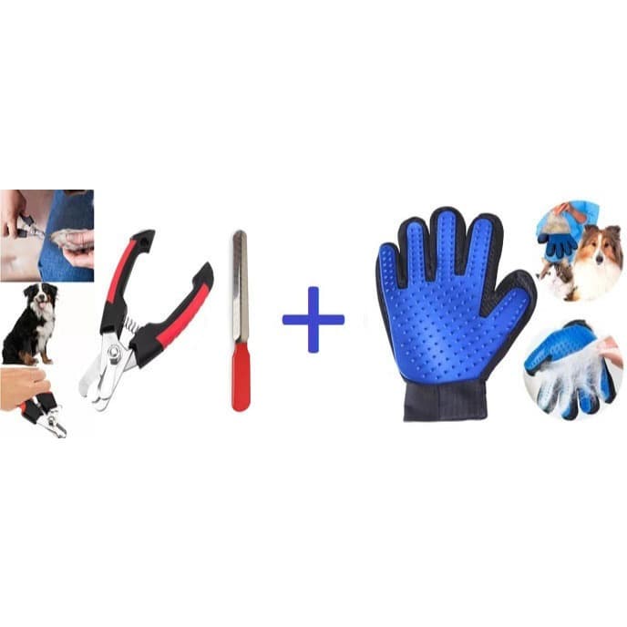 Kit Luvas Tira Remove Pelo Cachorro Gato + Cortador de unha pet Alicate + Lixa De Unha Gatos E Cães