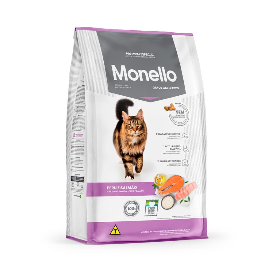 Ração Monello para Gatos Castrados Sabor Peru e Salmão 10,1kg