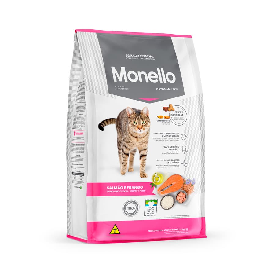 Ração Monello para Gatos Adultos Sabor Salmão e Frango 15kg