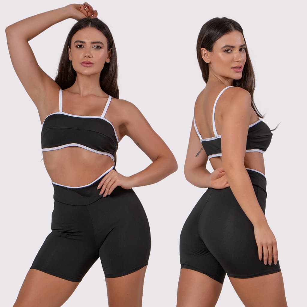 Conjunto Bicolor Short e Top Feminino Suplex Para Academia Treino Moda Fitness Akira Fitness