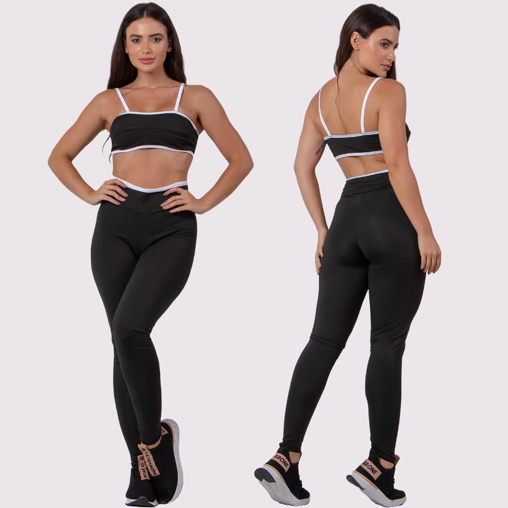 Conjunto Bicolor Academia Feminino Calça e Top Suplex Confortável Treino Akira Fitness